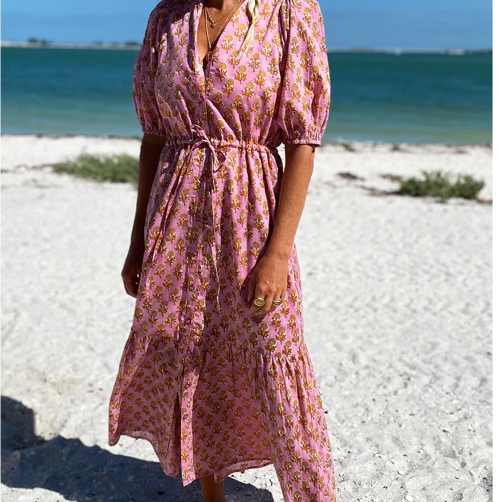 Emerson Frey India Collection LUCY DRESS - LITTLE MARIGOLDS PINK ORGANIC Sz L